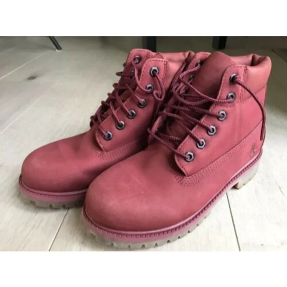 TIMBERLAND 6IN WATERPROOF BOOT BURGUNDY NUBUCK leather 2.5 big girls Rts$130